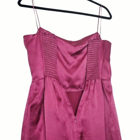 Reformation Frankie Strawberry Wine Pink Rosette Silk Maxi Dress Back Slit 4 - Picture 9 of 13